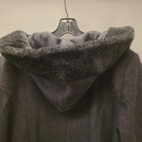 DONNYBROOK WOOL BLEND LONG COAT FAUX FUR HOOD SLEEVES WOMEN'S SIZE 18 - Picture 4 of 10